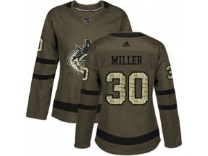 Women Adidas Vancouver Canucks #30 Ryan Miller Green Salute to Service Stitched NHL Jersey