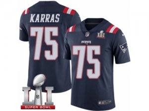 Mens Nike New England Patriots #75 Ted Karras Limited Navy Blue Rush Super Bowl LI 51 NFL Jersey