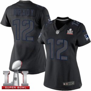 Womens Nike New England Patriots #12 Tom Brady Limited Black Impact Super Bowl LI 51 NFL Jersey