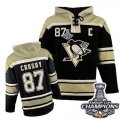 Youth Old Time Hockey Pittsburgh Penguins #87 Sidney Crosby Authentic Black Sawyer Hooded Sweatshirt 2016 Stanley Cup Champions Bound