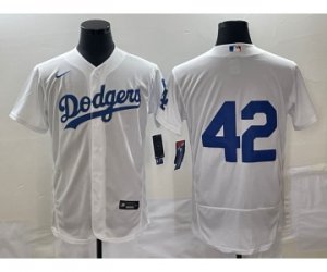 Men\'s Los Angeles Dodgers #42 Jackie Robinson White No Name Stitched Flex Base Nike Jersey