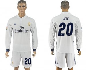 Real Madrid #20 Jese White Home Long Sleeves Soccer Club Jersey