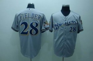 mlb milwaukee brewers #28 fielder 40th patch grey