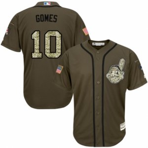 Men\'s Majestic Cleveland Indians #10 Yan Gomes Replica Green Salute to Service MLB Jersey