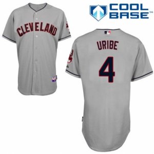 Men\'s Majestic Cleveland Indians #4 Juan Uribe Replica Grey Road Cool Base MLB Jersey