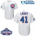 Youth Majestic Chicago Cubs #41 John Lackey Authentic White Home 2016 World Series Champions Cool Base MLB Jersey