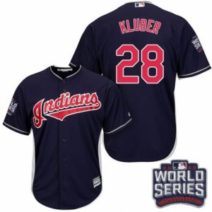 Youth Majestic Cleveland Indians #28 Corey Kluber Authentic Navy Blue Alternate 1 2016 World Series Bound Cool Base MLB Jersey