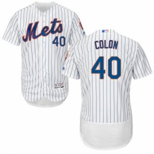 Men\'s Majestic New York Mets #40 Bartolo Colon White Flexbase Authentic Collection MLB Jersey