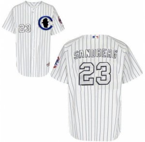 Mens Majestic Chicago Cubs #23 Ryne Sandberg Authentic White Sliver NO.-3 Patch MLB Jersey