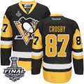 Mens Reebok Pittsburgh Penguins #87 Sidney Crosby Authentic Black Gold Third 2017 Stanley Cup Final NHL Jersey