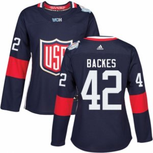 Women\'s Adidas Team USA #42 David Backes Premier Navy Blue Away 2016 World Cup Hockey Jersey