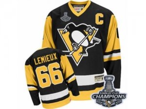 Youth CCM Pittsburgh Penguins #66 Mario Lemieux Premier Black Throwback 2017 Stanley Cup Champions NHL Jersey