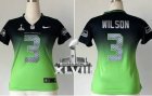 Nike Seattle Seahawks #3 Russell Wilson Steel Blue-Green Super Bowl XLVIII Women NFL Elite Fadeaway Fashion Jersey