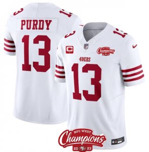 Men\'s San Francisco 49ers #13 Brock Purdy White 2023 F.U.S.E. With 1-star C And NFC West Champions Football Stitched Jersey