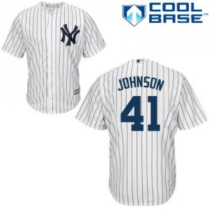 Men\'s Majestic New York Yankees #41 Randy Johnson Authentic White Home MLB Jersey