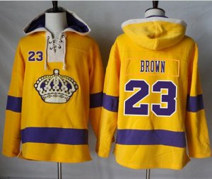 Mens Los Angeles Kings #23 Dustin Brown Gold Sawyer Hooded Sweatshirt Stitched NHL Jersey