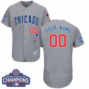 Mens Majestic Chicago Cubs Customized Grey 2016 World Series Champions Flexbase Authentic Collection MLB Jersey