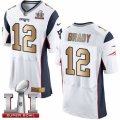 Mens Nike New England Patriots #12 Tom Brady Elite White Gold Super Bowl LI 51 NFL Jersey