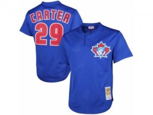 Mens Mitchell and Ness 1997 Toronto Blue Jays #29 Joe Carter Replica Blue Throwback MLB Jersey