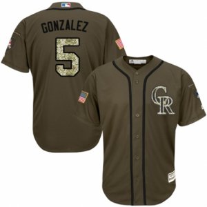 Men\'s Majestic Colorado Rockies #5 Carlos Gonzalez Replica Green Salute to Service MLB Jersey