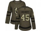 Women Adidas Vegas Golden Knights #45 Jake Bischoff Authentic Green Salute to Service NHL Jersey