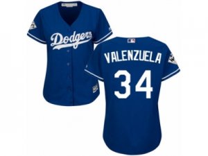 Women Majestic Los Angeles Dodgers #34 Fernando Valenzuela Replica Royal Blue Alternate 2017 World Series Bound Cool Base MLB Jersey