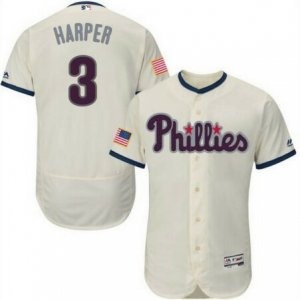 Phillies #3 Bryce Harper Cream Flexbase Jersey