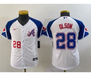 Youth Atlanta Braves #28 Matt Olson Number White 2023 City Connect Cool Base Stitched Jersey2