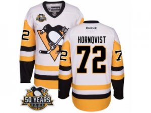 Men\'s Reebok Pittsburgh Penguins #72 Patric Hornqvist Authentic White Away 50th Anniversary Patch NHL Jersey