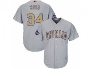 Womens Majestic Chicago Cubs #34 Kerry Wood Authentic Gray 2017 Gold Champion MLB Jersey