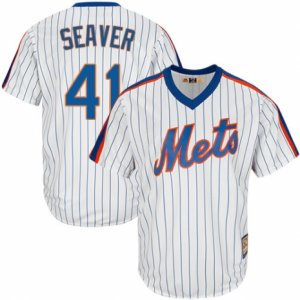 Men\'s Majestic New York Mets #41 Tom Seaver Replica White Cooperstown MLB Jersey