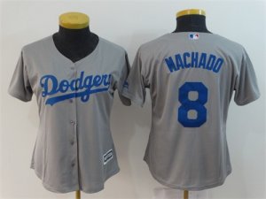 Dodgers #8 Manny Machado Gray Women Cool Base Jersey