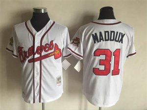 Men\'s Majestic Atlanta Braves #31 Greg Maddux White Throwback Jersey