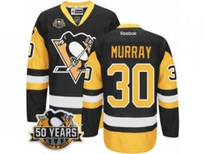 Men\'s Reebok Pittsburgh Penguins #30 Matt Murray Authentic Black Gold Third 50th Anniversary Patch NHL Jersey