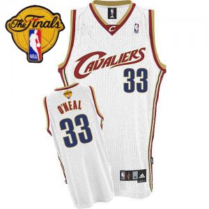 Men\'s Adidas Cleveland Cavaliers #33 Shaquille O\'Neal Authentic White Throwback 2016 The Finals Patch NBA Jersey