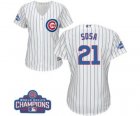 Womens Majestic Chicago Cubs #21 Sammy Sosa Authentic White Home 2016 World Series Champions Cool Base MLB Jersey