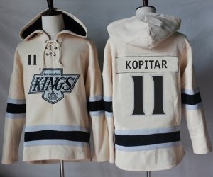 Mens Los Angeles Kings#11 Anze Kopitar Cream Sawyer Hooded Sweatshirt Stitched NHL Jersey