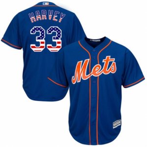 Men\'s Majestic New York Mets #33 Matt Harvey Replica Royal Blue USA Flag Fashion MLB Jersey