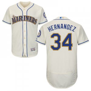 2016 Men Seattle Mariners #34 Felix Hernandez Majestic Cream Flexbase Authentic Collection Player Jersey