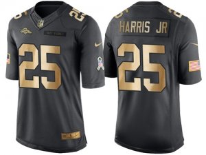 Nike Denver Broncos #25 Chris Harris Jr Anthracite 2016 Christmas Gold Mens NFL Limited Salute to Service Jersey