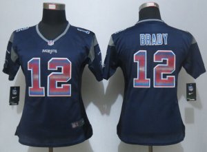 Women New Nike England Patriots #12 Brady Navy Blue Strobe Jerseys