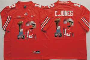 Ohio State Buckeyes 12 C.Jones Red Portrait Number College Jersey