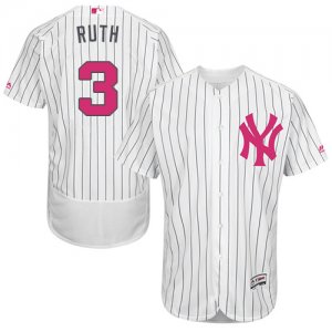 Men\'s Majestic New York Yankees #3 Babe Ruth Authentic White 2016 Mother\'s Day Fashion Flex Base MLB Jersey