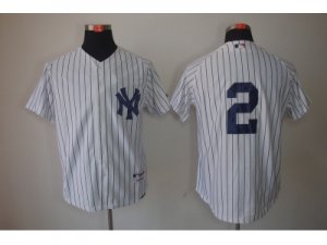 MLB New York Yankees #2 Derek Jeter White Jerseys(Pinstripeï¼‰