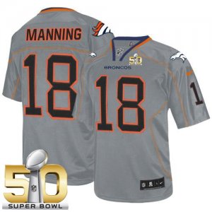 Nike Denver Broncos #18 Peyton Manning Lights Out Grey Super Bowl 50 Men Stitched NFL Elite Jersey