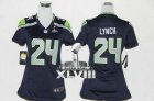 Nike Seattle Seahawks #24 Marshawn Lynch Steel Blue Super Bowl XLVIII Women NFL Elite Jersey