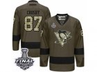 Mens Reebok Pittsburgh Penguins #87 Sidney Crosby Premier Green Salute to Service 2017 Stanley Cup Final NHL Jersey