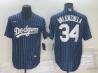 Dodgers #34 Fernando Valenzuela Blue Nike Throwback Cool Base Jersey