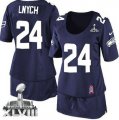 Nike Seattle Seahawks #24 Marshawn Lynch Steel Blue Super Bowl XLVIII Women Breast Cancer Awareness NFL Elite Jersey