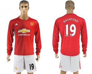 Manchester United #19 Rashford Red Home Long Sleeves Soccer Club Jersey